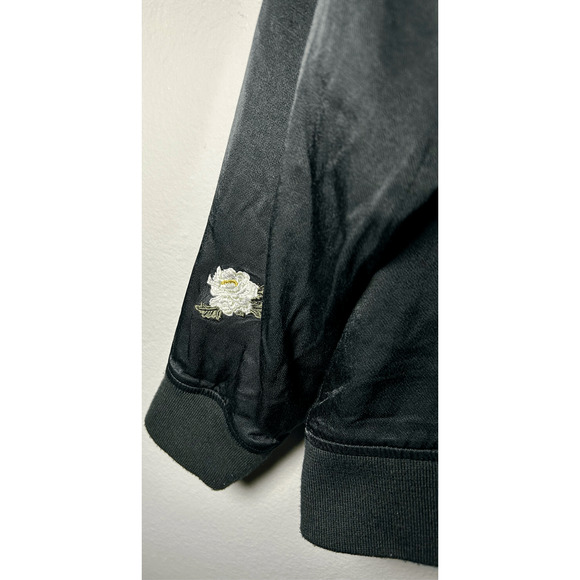 LEVI'S Strauss Black Satin Floral Embroidered Bomber Jacket Sz M - Picture 4 of 10
